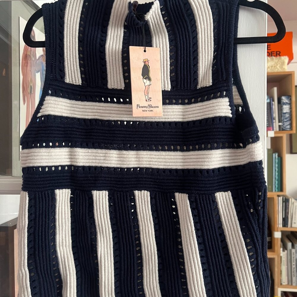 ROWING BLAZERS - Knit Stripe Tank - Navy / White - Sz L - BNWT - Picture 9 of 11